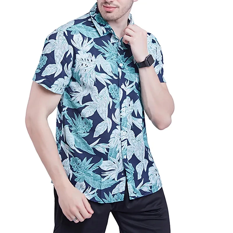 

Hawaiian Men's Shirt Fashion Short Sleeve T-shirt Casual Lapel Shirt For Men Beach Single-breasted Men's Clothes Turndown Blouse