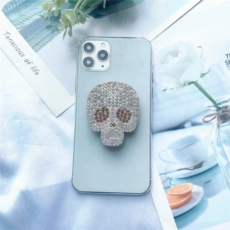 Портативный Блестящий бриллиантовый кронштейн в виде черепа складной держатель