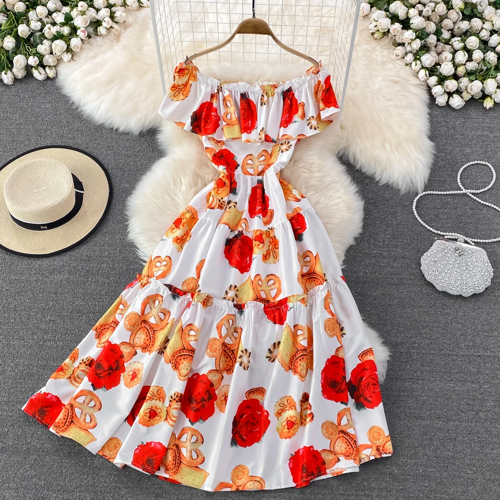 

Женское летнее длинное платье с открытыми плечами, тонкое ТРАПЕЦИЕВИДНОЕ ПЛАТЬЕ с принтом и высокой талией, а-образное свободное платье для...