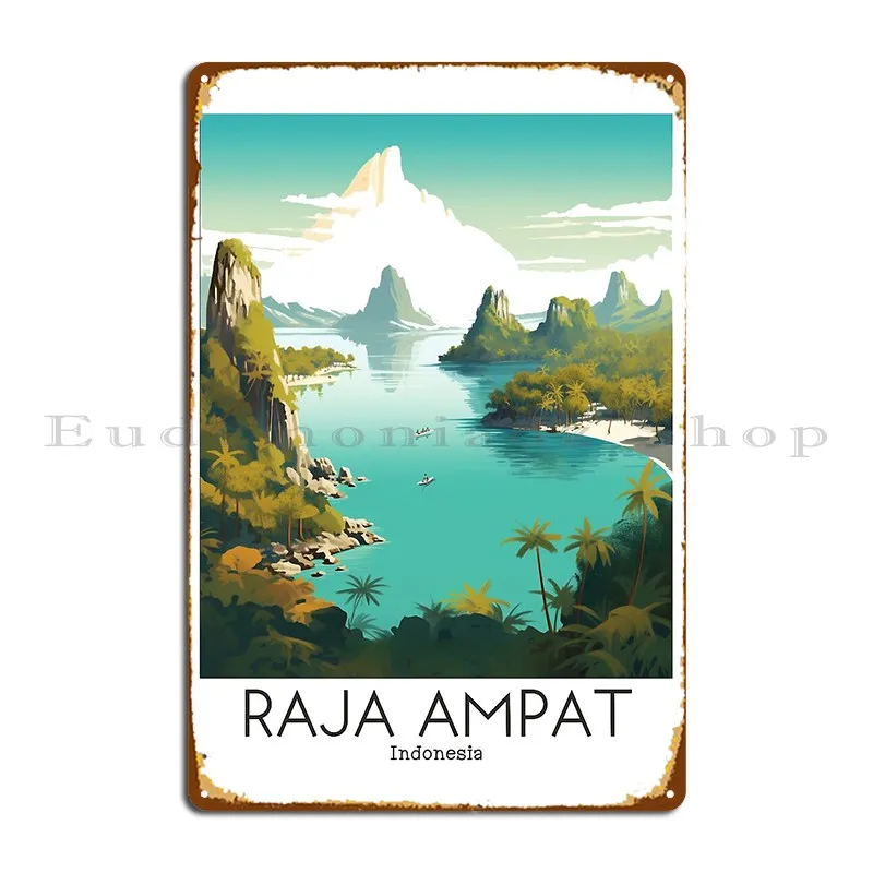 Винтажная дорожная иллюстрация Раджа ампат индонезийский металлический плакат