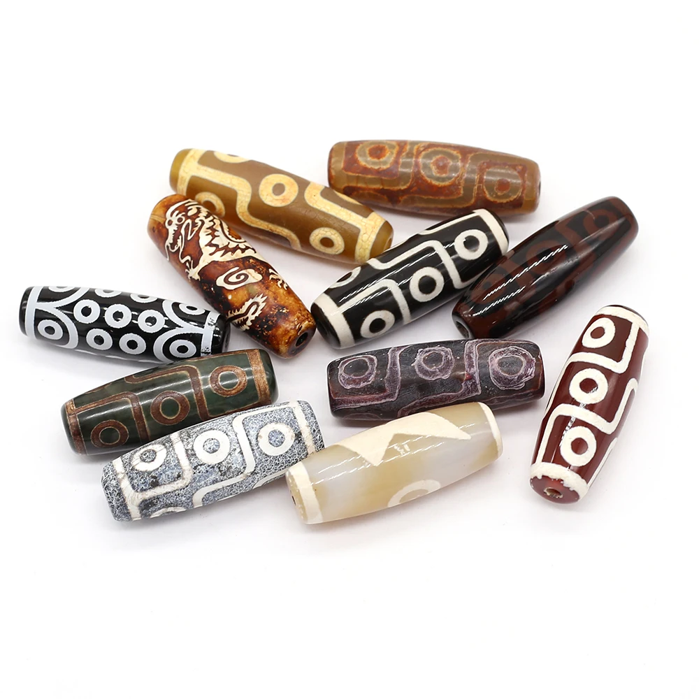 Винтажные тибетские бусины Dzi из натурального камня, бусины россыпью, бриллианты, ожерелье, браслет, подарки, принадлежности 14x40 мм