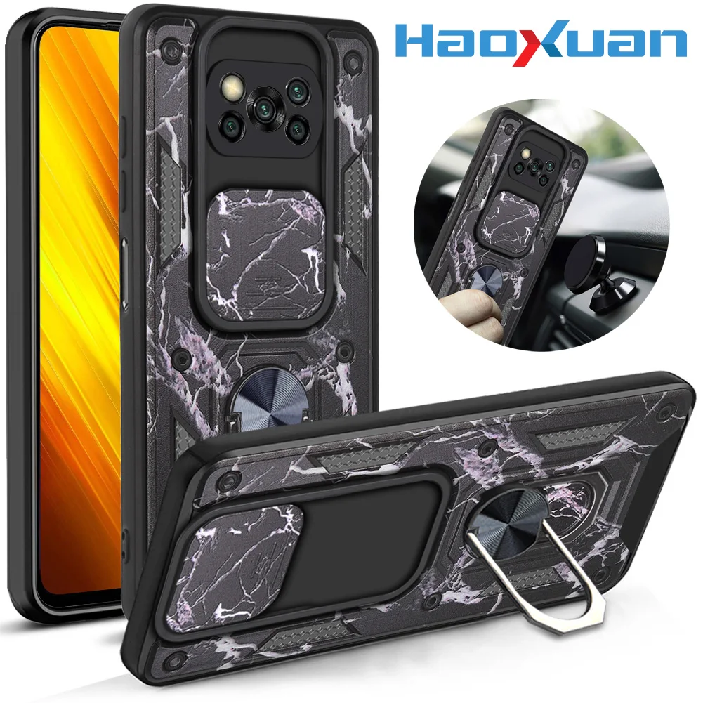 

Shockproof Armor Phone Case For Xiaomi POCO X3 X3NFC Magnetic Ring Bracket Push Window Camo Protective Cover For POCO X3Pro F3