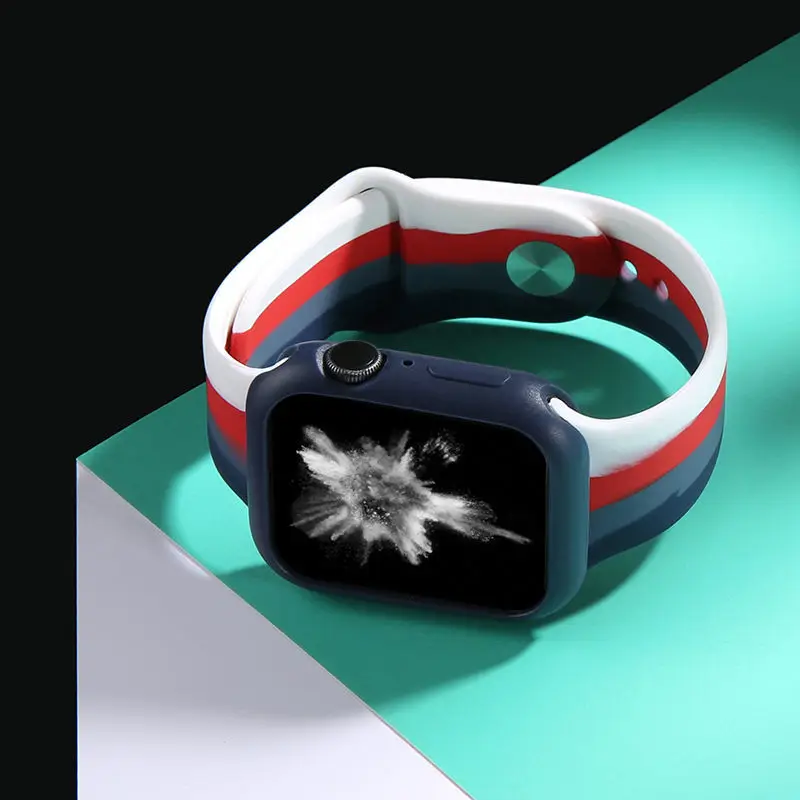 

Ремешок силиконовый для Apple Watch Band 44 мм 45 мм 42 мм, модный браслет для наручных часов, аксессуары для iWatch Series 4 3 SE 6 7 38 мм 40 мм