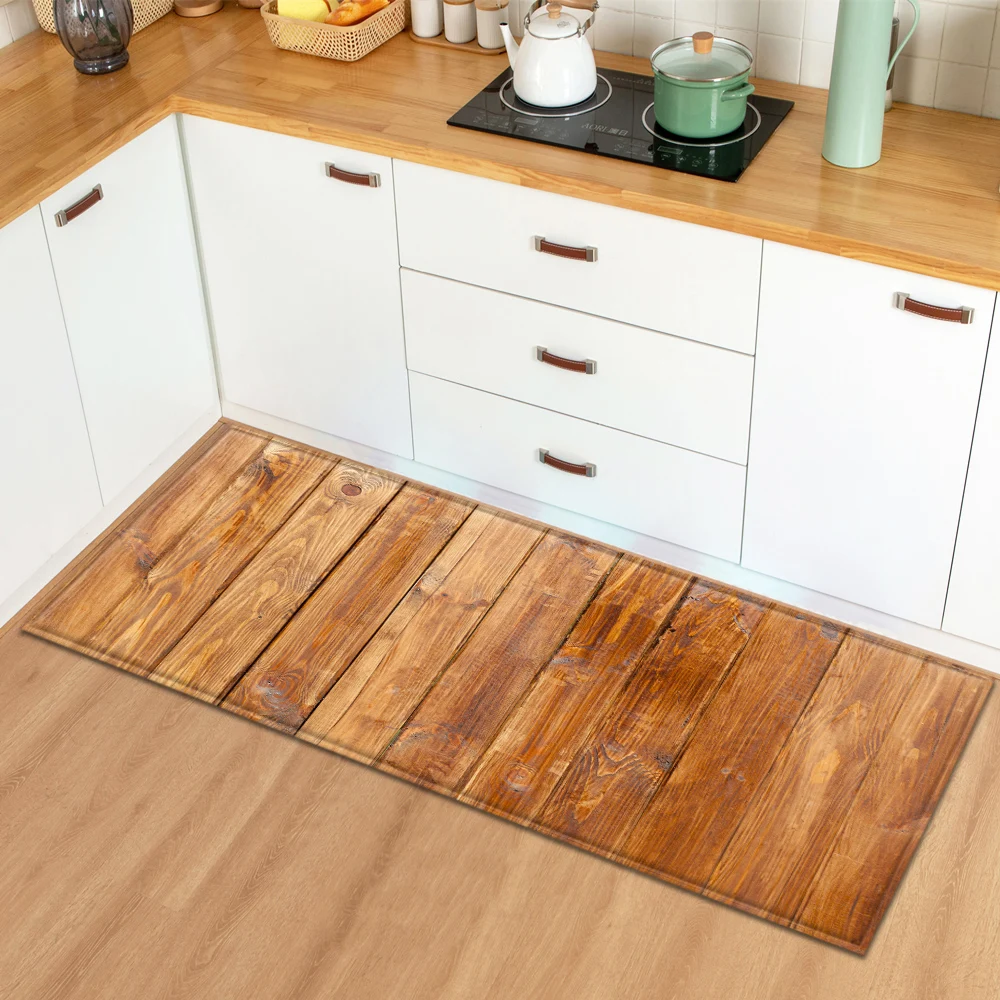 

Wood Grain Pattern Printed Kitchen Mat Entrance Doormat Home Corridor Balcony Floor Decor Long Carpet Anti-Slip Bathroom Mat