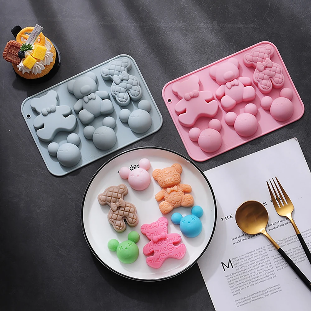 

силиконовые формы для выпечки Силиконовые формы для торта, 6 мультяшных медведей, формы для шоколада, «сделай сам», декоративные инструмент...