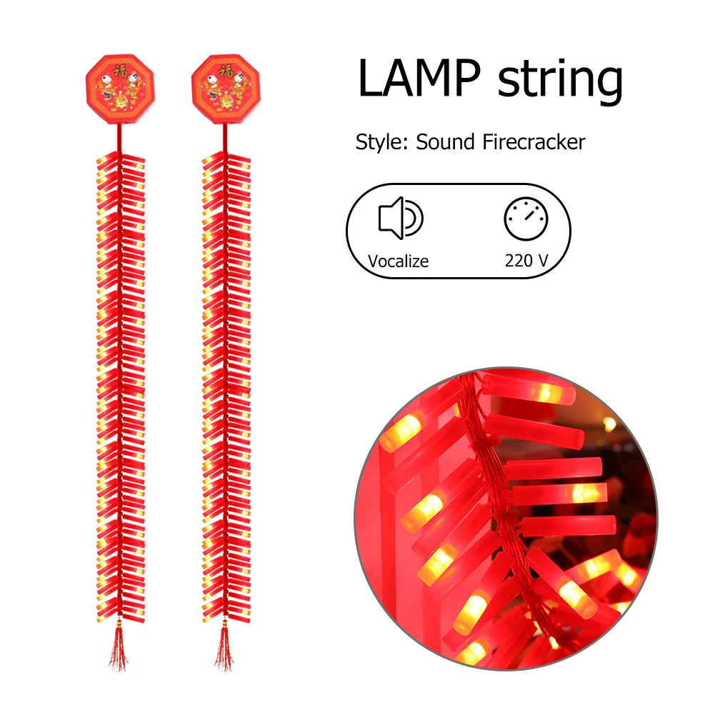 

New Year Firecracker Lamp 92LED with Sound Chinese New Year Spring Festival LED String Hangings Light for Home Party Decorations