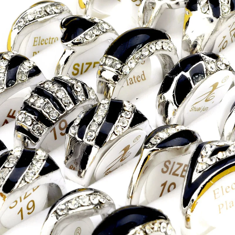 

imixlot 10Pcs Women Silver Plated Band Rings Crystal Rhinestone Finger Rings Wedding Party Jewelry Gift Mixed Style Wholesale
