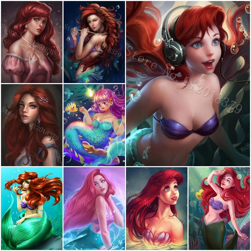 

Disney 5D Diy Diamond Painting The Little Mermaid Full Drill Cartoon Disney Princess Ariel Diamond Embroidery Cross Stitch Decor