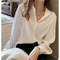 elegant office chiffon shirts women clothes spring autumn loose casual long sleeves shirt korean ladies top white blouses