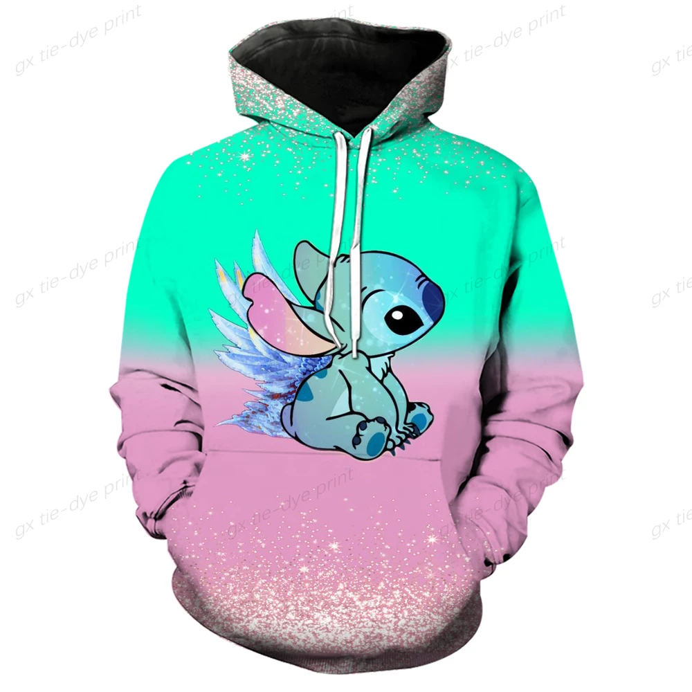 

Kawaii Disney Kiss Hoodies Women Funny Cartoon Lilo Stitch Graphic Streetwear Anime Unisex Korean Style Sweatshirts Female Y2K