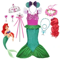 disney ariel princess dress for kids sequins sleeveless fish tail costume girls little mermaid cosplay clothing vestidos set