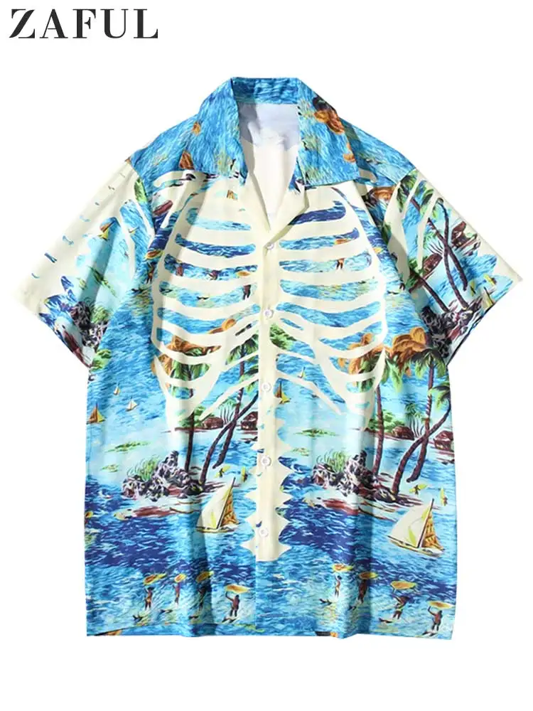 

ZAFUL Hawaii Style Shirt for Men Tropical Leaf Palm Tree Short Sleeve Casual Shirt Summer Beach Vacation Essential Tops Z4771072