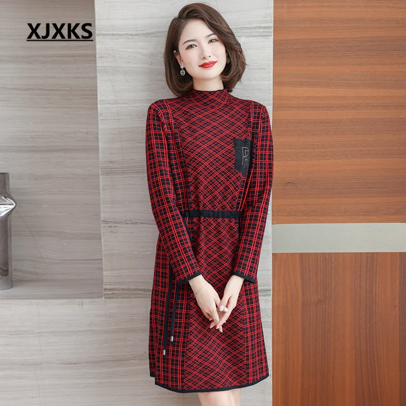 

XJXKS, новинка сезона осень-зима 2022, Свободные шерстяные вязаные платья оверсайз, Женский Длинный пуловер, удобные и мягкие платья