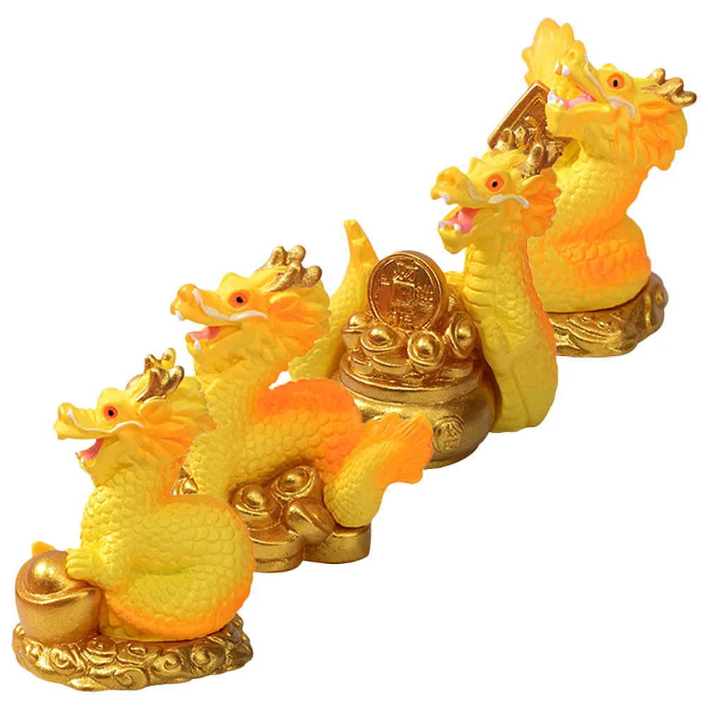 

4 Pcs Sculpture Car Toys Zodiac Animal Figures Resin Miniature Dragon Adornment