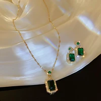 gmgyq new noble elegant fashion green cubic zirconia earring necklace sets for ladies private party accessories