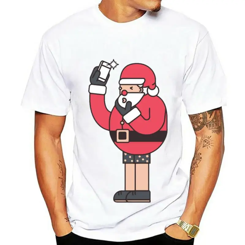 

Мужская черная футболка с рисунком Санта, сделай селфи перед Рождеством