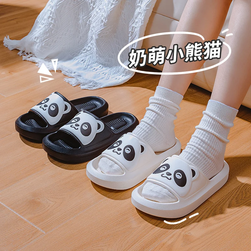 

UTUNE Soft Panda Summer Indoor Slides Cute Chinese Women's Sandals Slippers Lovely Couple Home Shoes Black Beach Clogs For Men
