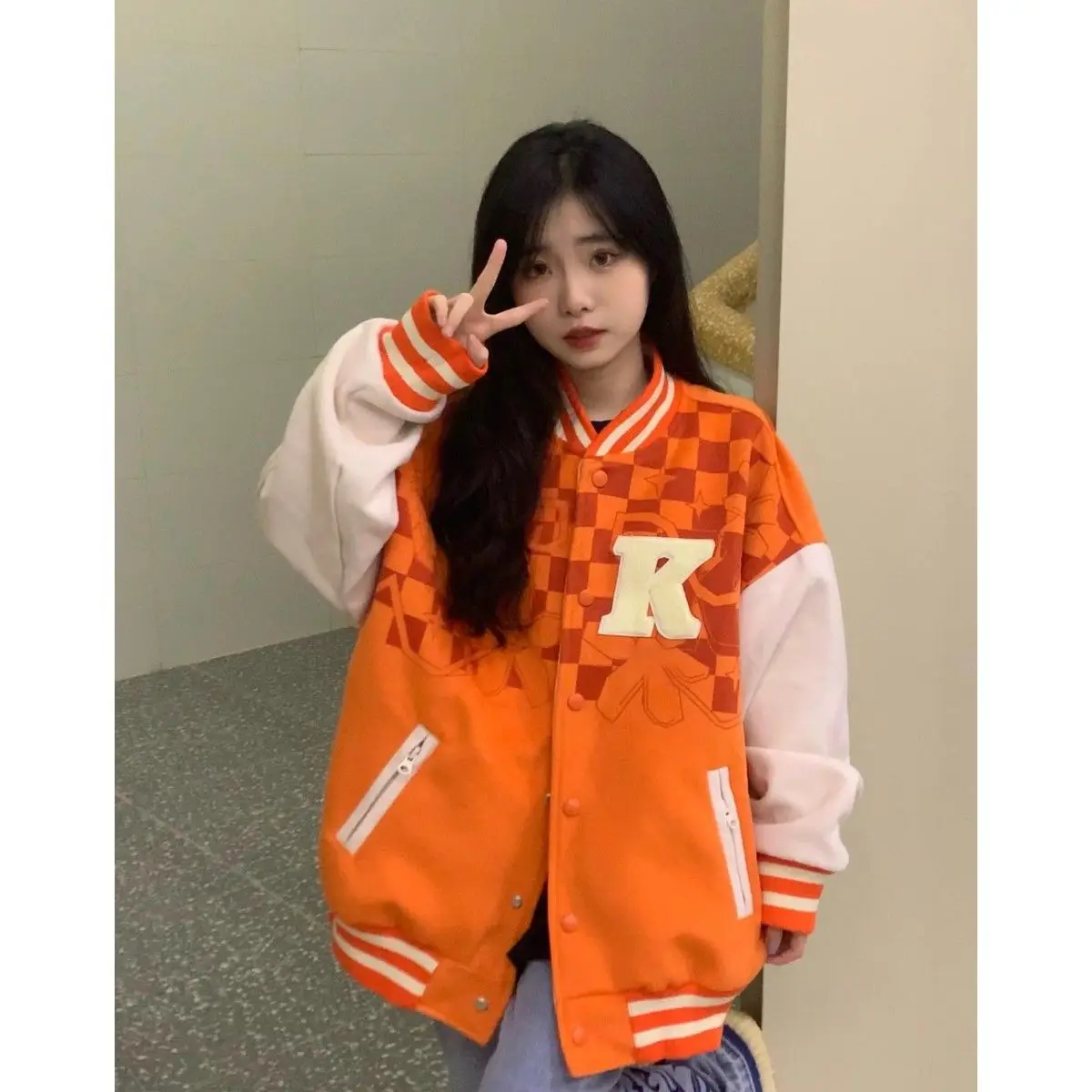 

New Pu Leather Sleeve Stitching Woolen Baseball Uniform Jacket Female Letter Towel Embroidered 2022 Spring Woman Ropa Manteau