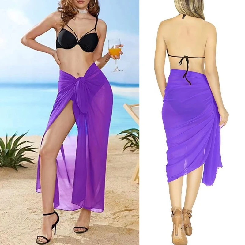 

Beach-Sarong-Pareo for Womens Chiffon-Semi-Sheer Swimsuit Cover-Ups Side Tie Long Wrap Skirt for Swimwear Bathing Suit