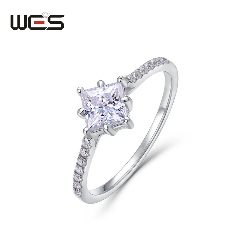 

WES 925 Sterling Silver Rings for Women Moissanite Diamond 5*5mm Party Wedding Engagement Birthday Gift Elegant Fine Jewelry