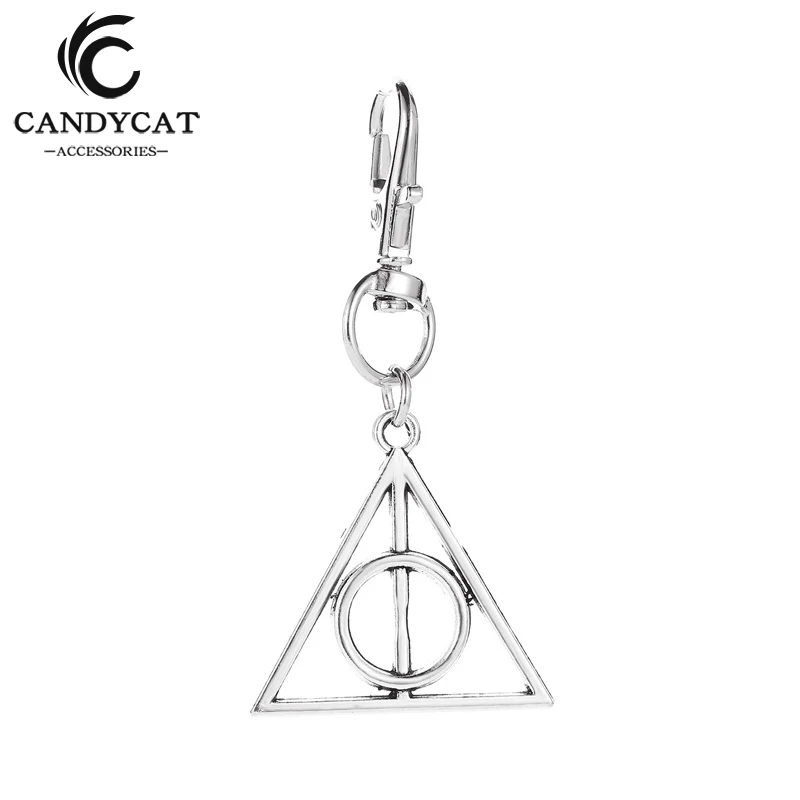 

The New Deathly Hallows Keychain for Women Men Statement Triangle Round Key Ring Couple Chain Bag Pendant Gifts Llavero Jewelry