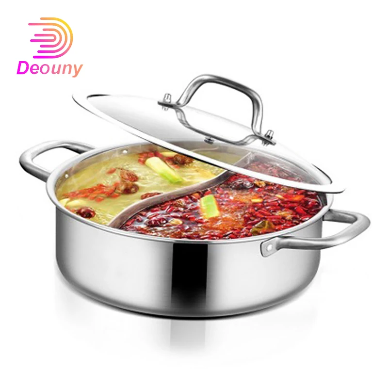 

Горячий горшок DEOUNY с крышкой, утолщенный под прямым углом, нержавеющая сталь 304, 2 в 1, антипригарная тарелка для жарки мандаринской утки, горш...