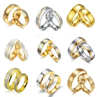 new gold color stainless steel cz stone wedding couple rings for women men lover anniversary jewelry christmas gifts