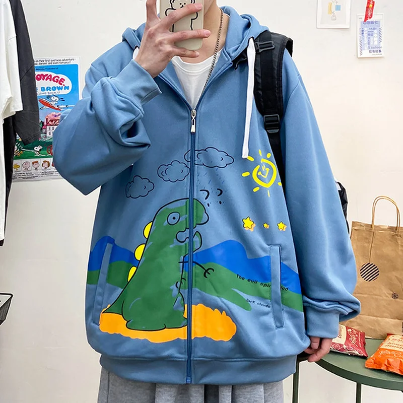 

Sweet Graffiti Dinosaur Print Hoodie Sweatshirts Man 2021 Spring Harajuku Loose Casual Tops Pullovers Japan Men Anmie Streetwear