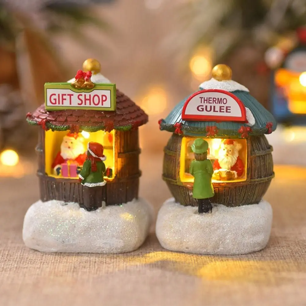 

Colorful Christmas Luminous House Resin Small Christmas Village House Miniature Ornaments Xmas Resin Houses Kids Gifts