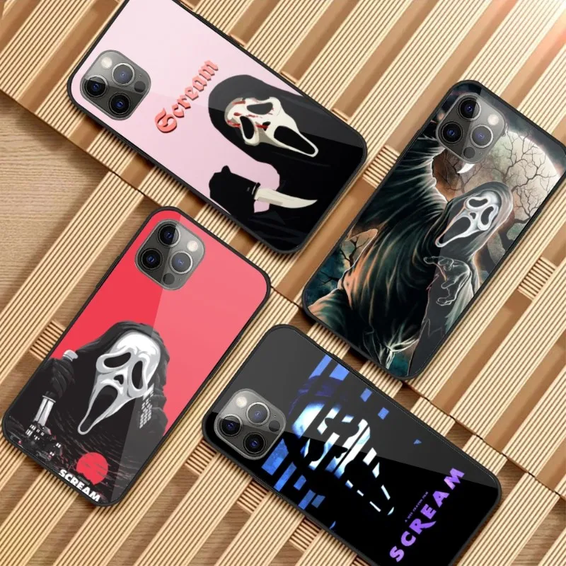 

Scream Ghost Face Phone Case for iPhone 14 13 12 11 XS X 8 7 6 Plus Mini Pro Max SE 2022 PC Glass Cover Funda Shell