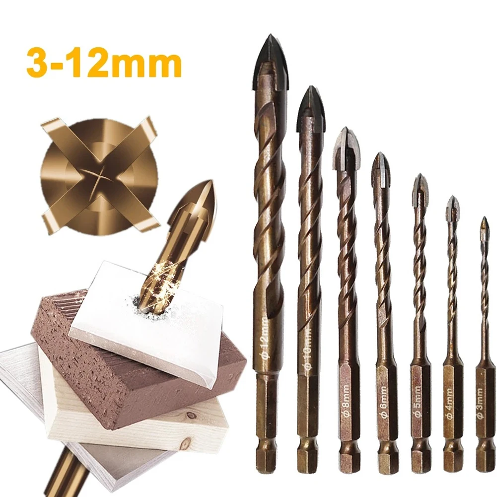 

7pcs Cross Hex Tile Drill Bits Set For Glass Ceramic Concrete Hole Opener Brick 3mm-12mm Drill Bits Hard Alloy Power Tools