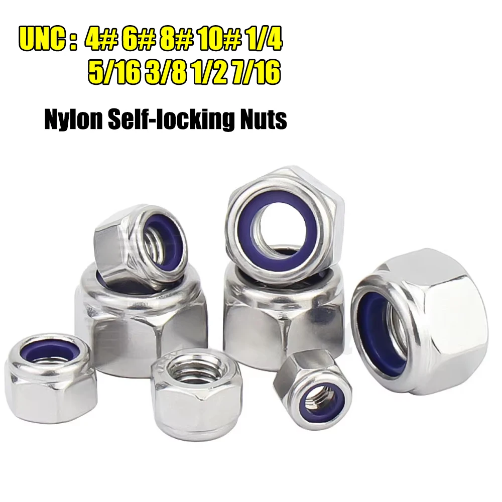 UNC 4 #6 #8 #10 #1/4 5/16 3/8 1/2 дюйма нейлоновые самоблокирующиеся гайки из нержавеющей