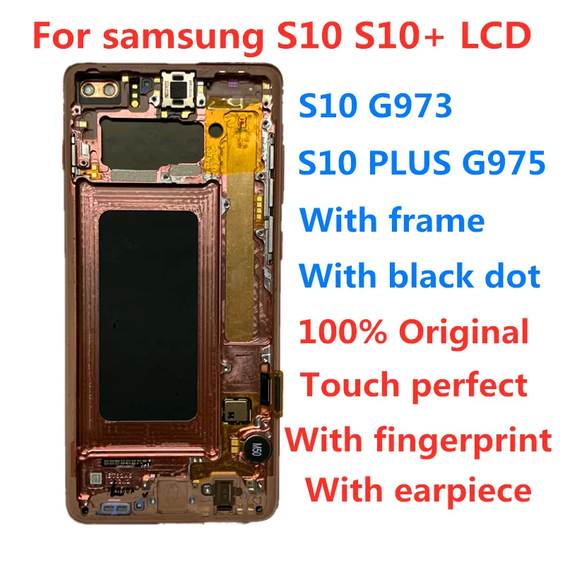 Enlarge Original Super AMOLED display touch screen For Samsung Galaxy S10 G973F S10+ G975F S10PLUS G975U lcd display With Frame screen