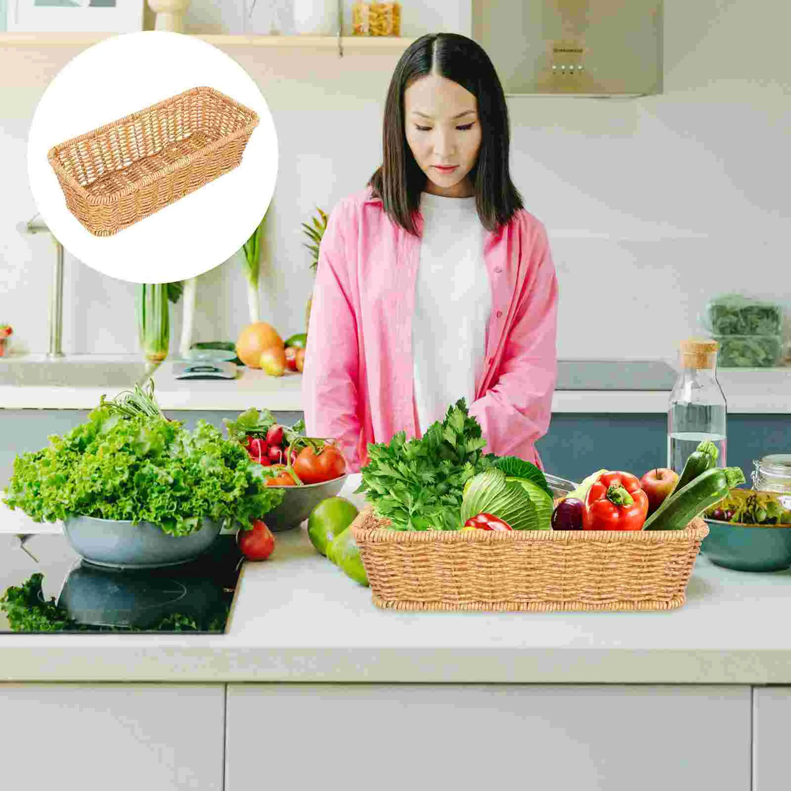 

Storage Tray Organizer Basket Baskets Woven Wicker Kitchen Holder Rattan Sundries Cupboard Cutlery Silverware Tableware Flatware