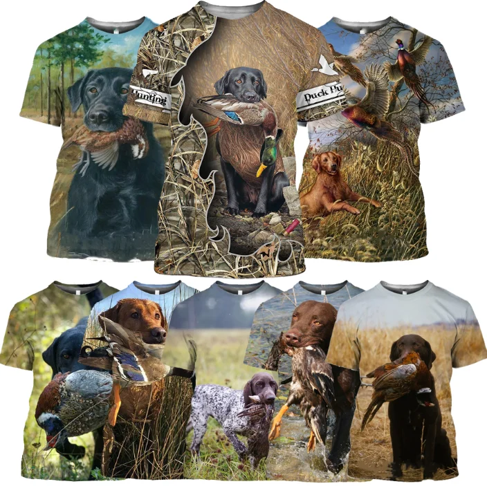 Фото Мужские футболки с рисунком Duck Hunting Dog, футболка с 3D животным принтом, мужская и женская футболка в стиле Харадзюку с короткими рукавами, уличная одежда большого размера, топ Y2k №1
