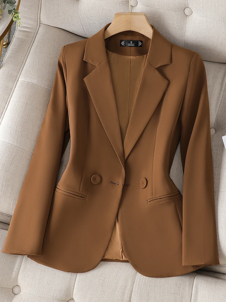

Женский Однобортный блейзер с длинным рукавом, коричневый или черный деловой пиджак для офиса, весна-осень
