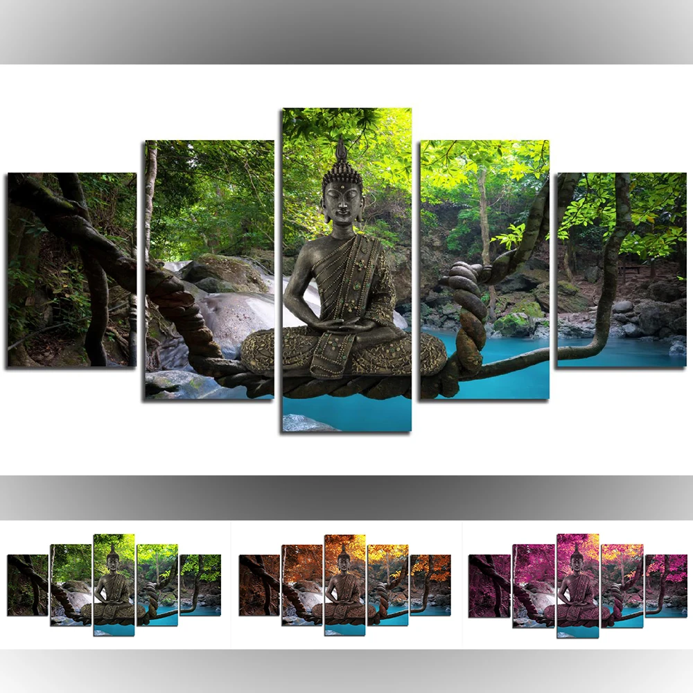 

Unframed Seat Buddha Canvas Wall Art Print Modern Abstract Zen Art Painting Home Decoration(Color:Green,Orange,Purple,Size:3)