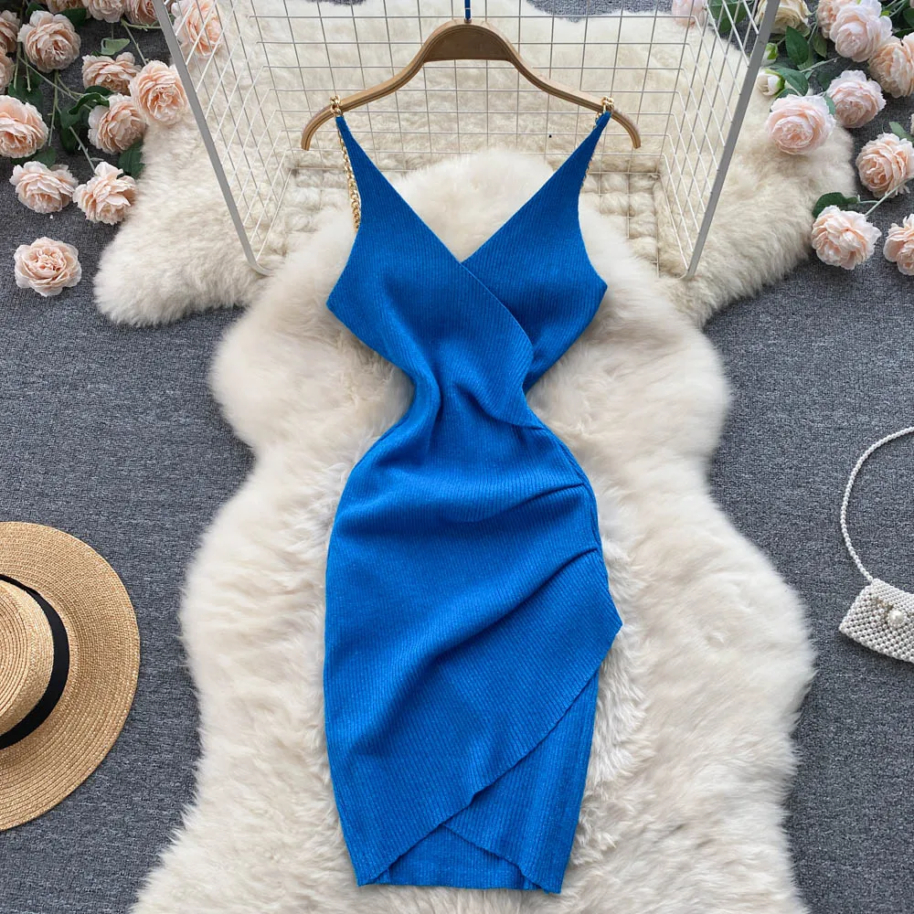 Женское трикотажное платье с блестками элегантное облегающее V-образным вырезом