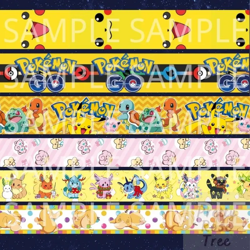 

Пикачу Покемон атласная лента Eevee Psyduck чармандер ремешок двусторонний шнурок Сделай Сам товары для рукоделия шитье Подарочная коробка бант...