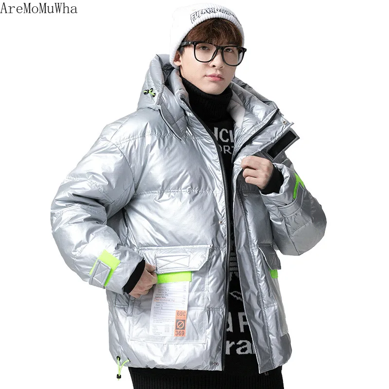 Men's 2021 Winter New Youth Thick Warmth Fashion Cotton Coat Men's Daily Casual Down Jacket Black Glossy Men Puffer Jacket M-4XL