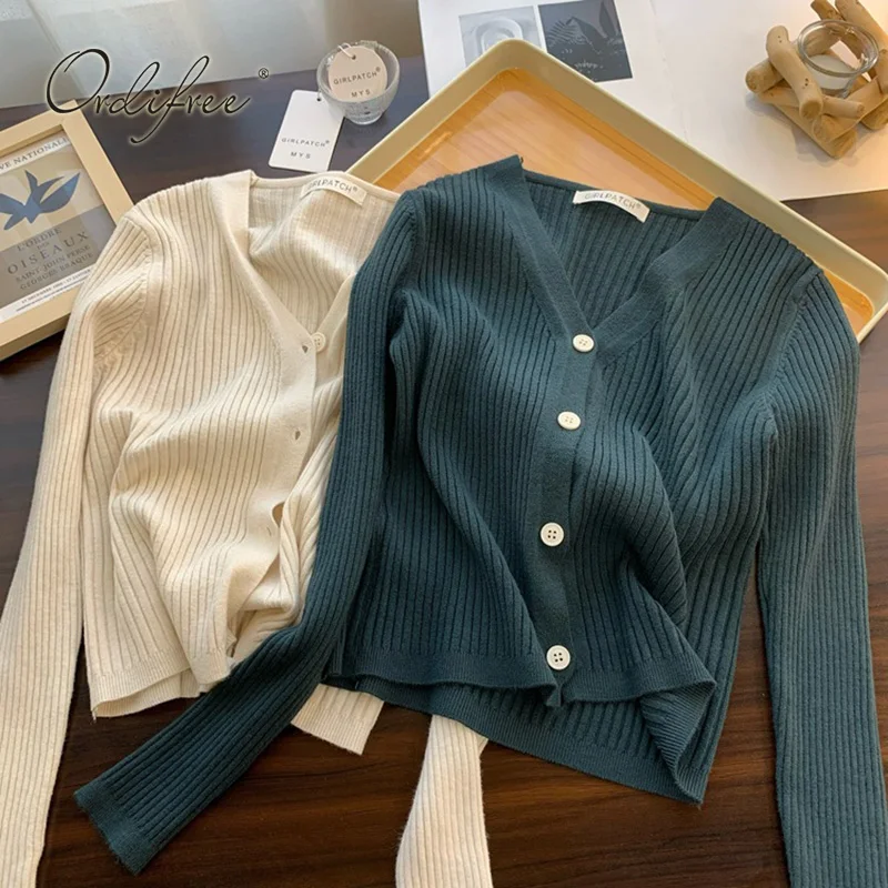 

Женский Повседневный вязаный кардиган Ordifree, мягкий эластичный базовый джемпер в винтажном стиле, Осень-зима 2022