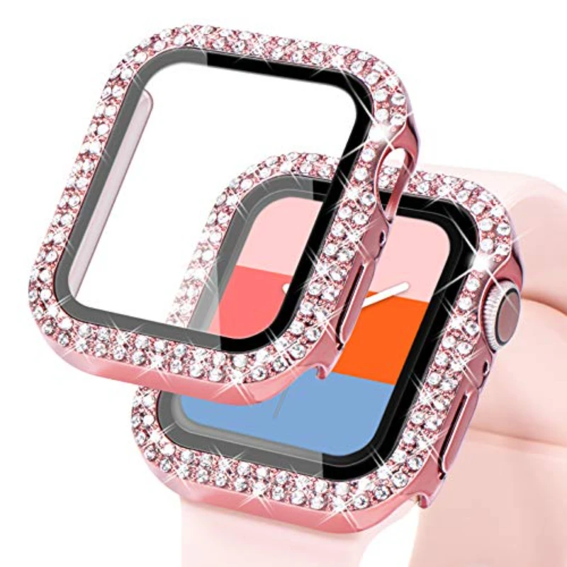 

Алмазная + закаленная пленка для Apple watch, Чехол 45 мм 44 мм 42 мм 40 мм 41 мм, стеклянный защитный чехол для iWatch серии 7 6 5 4 3 2 SE