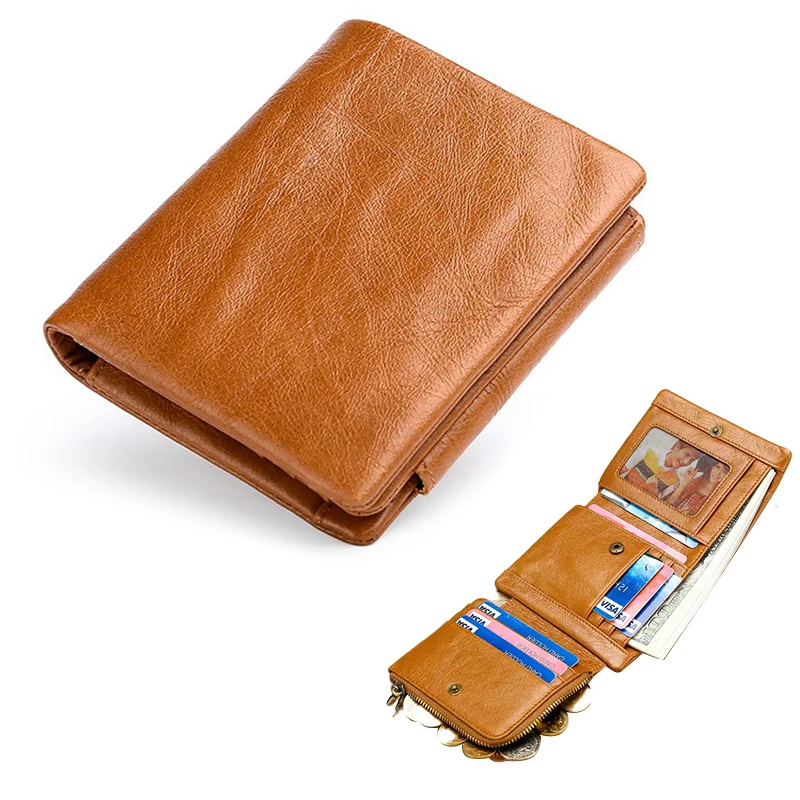 

Wallet Credit Card Holder Multifunctional Retro Oil Wax Leather Men's Purses Genuine Large-Capacity Coin Purse Tri-fold Wallets