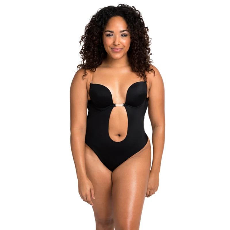 Backless Body Shaper Line Up Gown Low Cut Bodysuit Inside Neckline Seamless thong back with hook & eye closure