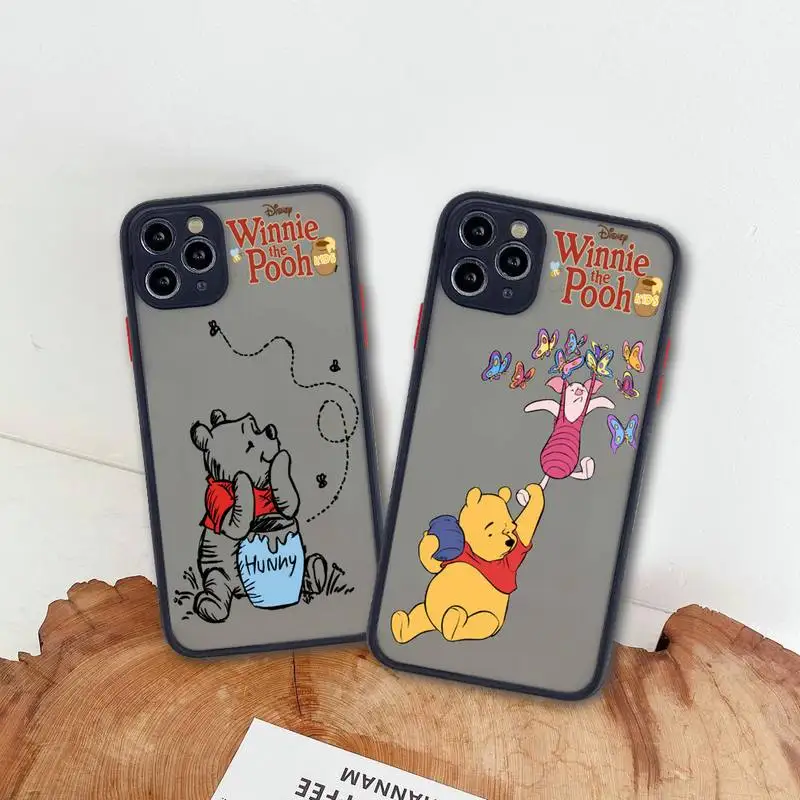 

Disney cute bear Winnie the Pooh Phone Case For iphone 13 12 11 Pro Max Mini XS 8 7 Plus X SE 2020 XR Matte Transparent Cover