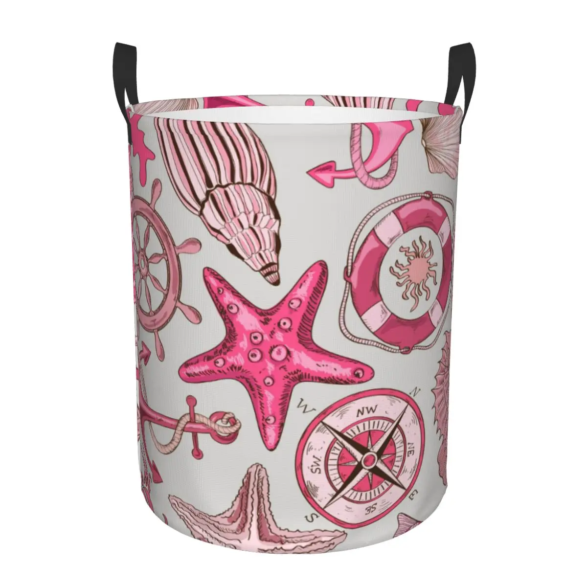

Foldable Laundry Basket for Dirty Clothes Pink Sea Wheel Anchor Starfish Pattern Storage Hamper Kids Baby Home Organizer