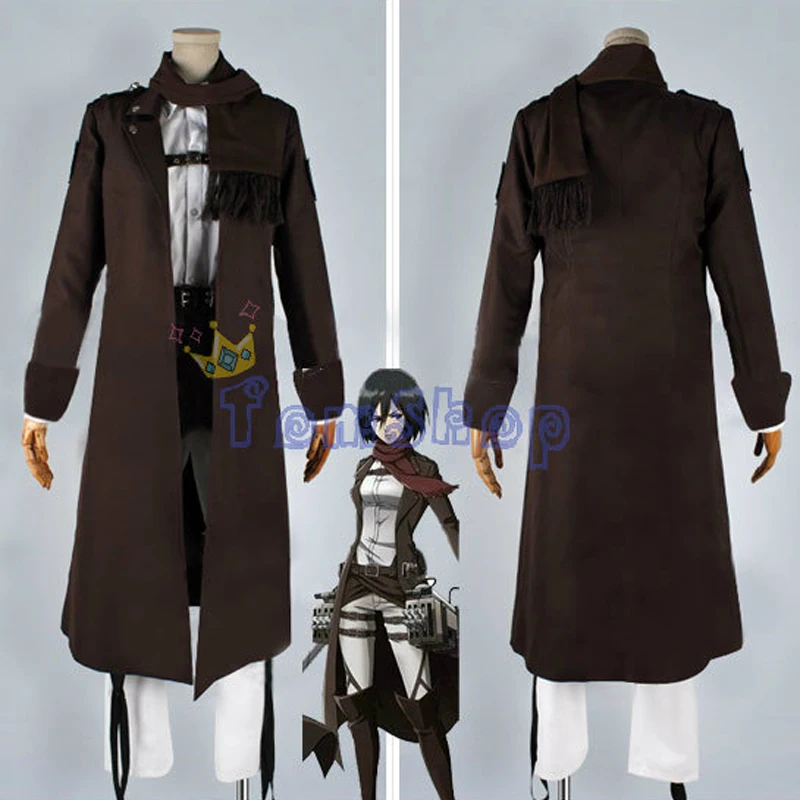 

Attack on Titan: The Wings of Counterattack Mikasa Ackerman Full Set Cospaly Costume Long Brown Trench Coat Jacket