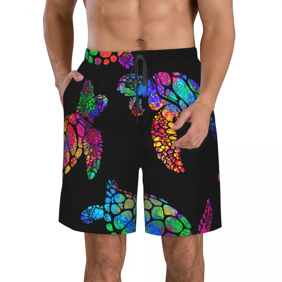 

Bohemian Style Sea Turtle 3D Printing Summer Men's Shorts Beach Hawaiian Leisure Style Drawstring Home Shorts