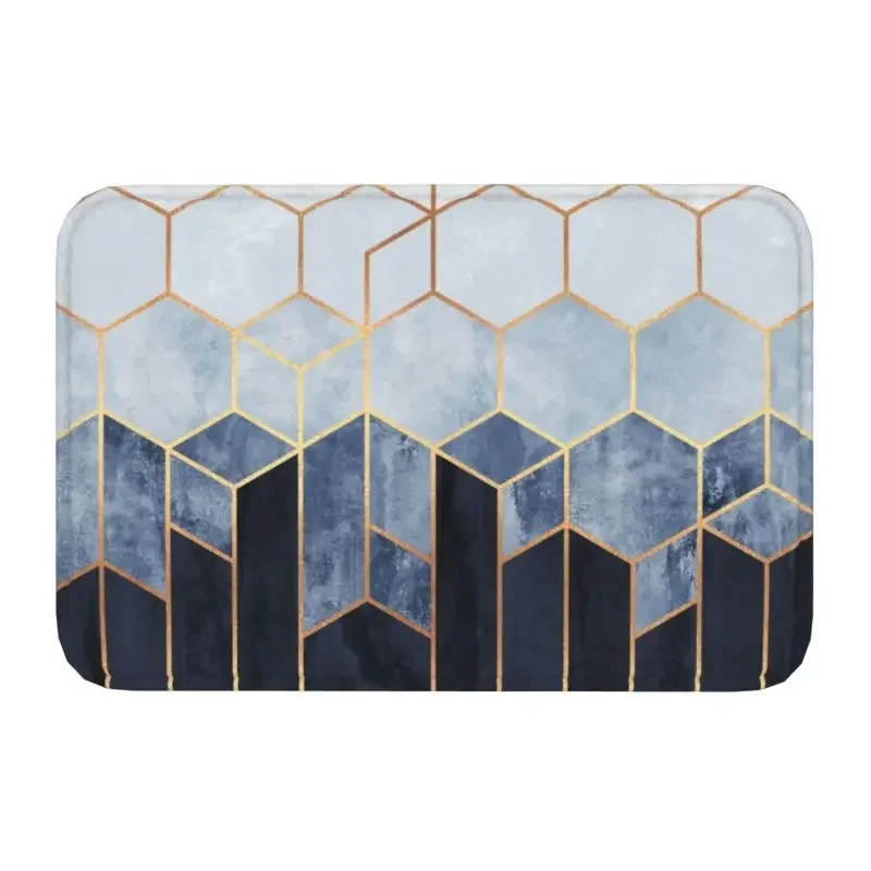 

Soft Blue Hexagons Floor Door Bath Kitchen Mats Anti-Slip Indoor Abstract Geometric Pattern Doormat Garage Entrance Carpet Rug
