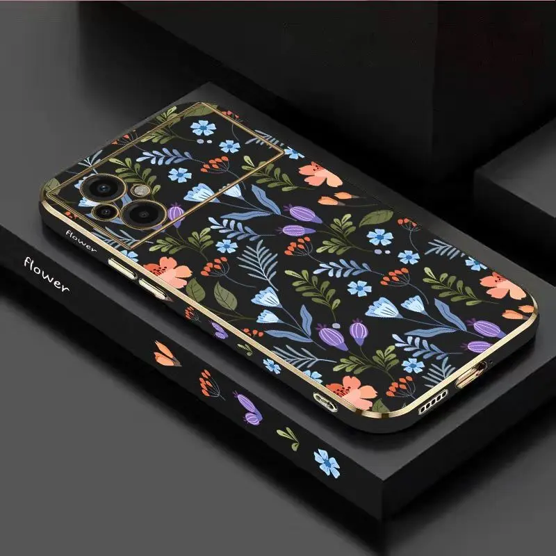 Exquisite Flowers Luxury Plating Phone Case For Xiaomi Poco M5 F4 F4 GT X4 X4 GT M4 Pro F3 X3 M3 X3 NFC X2 X3 Pro C40 Cover